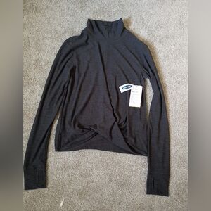 NWT Old Navy Women's Charcoal Turtleneck Breath On Active Wear Knot Detail